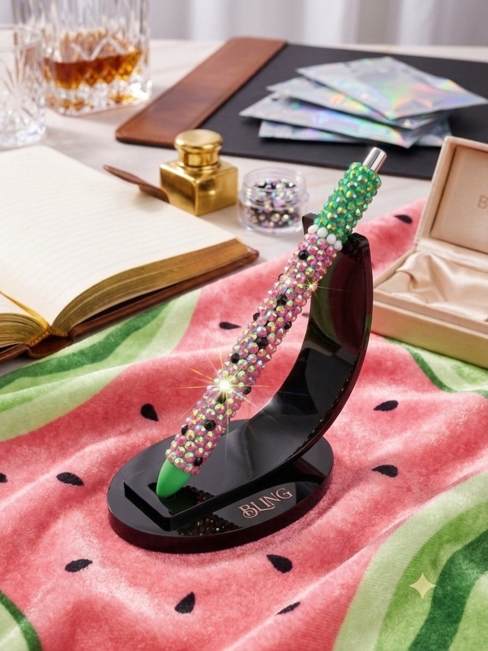 Green and Pink Watermelon Crystal Ballpoint Pen -